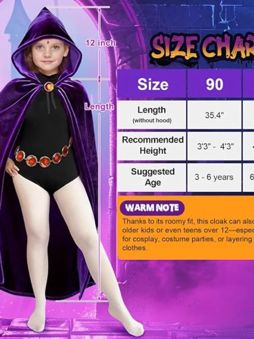 Kids Halloween Costume Hooded Cape with Adjustable Waist Chain